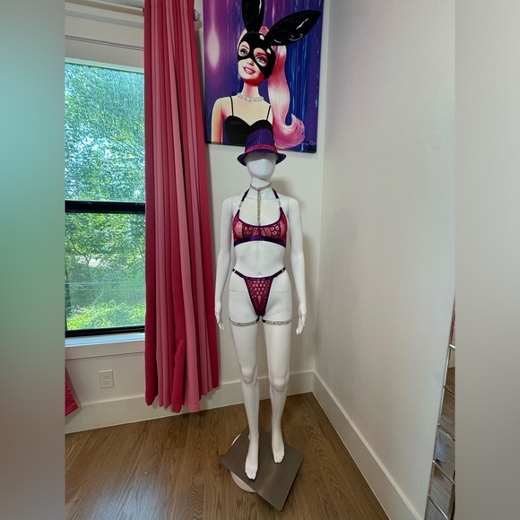 Pink & Purple Sequin Rhinestone Burlesque 5 Piece Lingerie Set XS/XS Hand Sewn - Picture 17 of 17